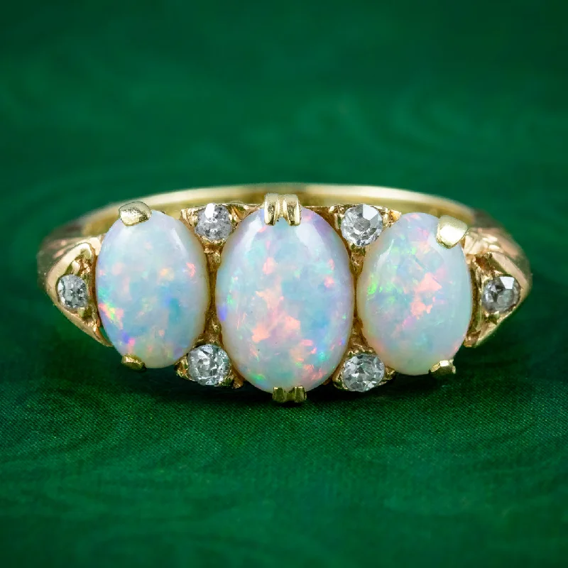 Surf inlay rings-Antique Edwardian Opal Diamond Ring 2.9ct Of Opal Dated 1904