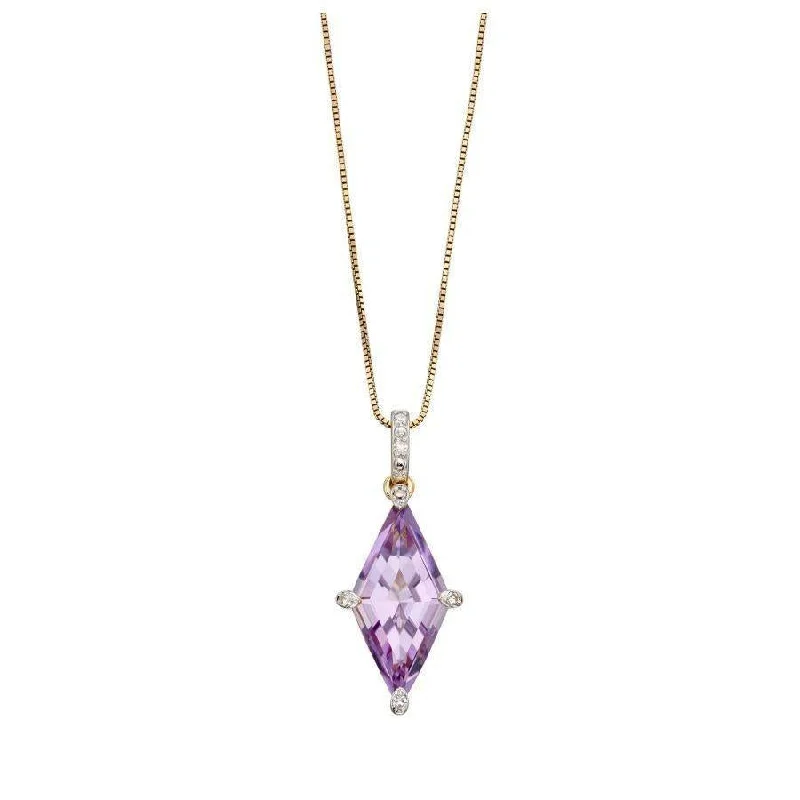 Citrine stone engagement rings-9ct Yellow Gold Kite Shaped Amethyst & Diamond Pendant