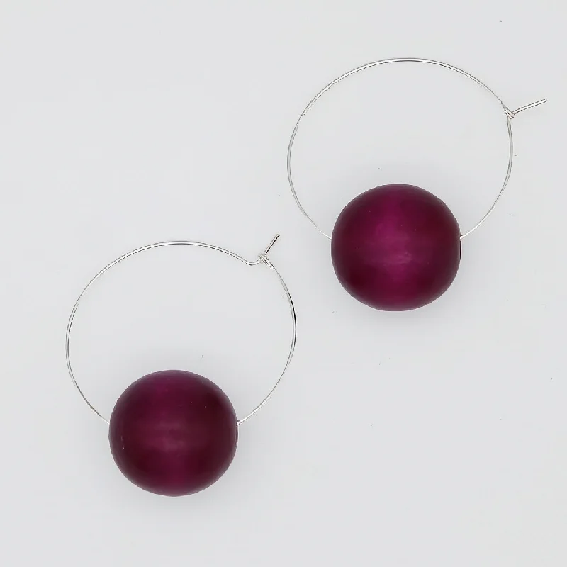 Bead braid earrings-Purple Ball Hoop Dangle Earring