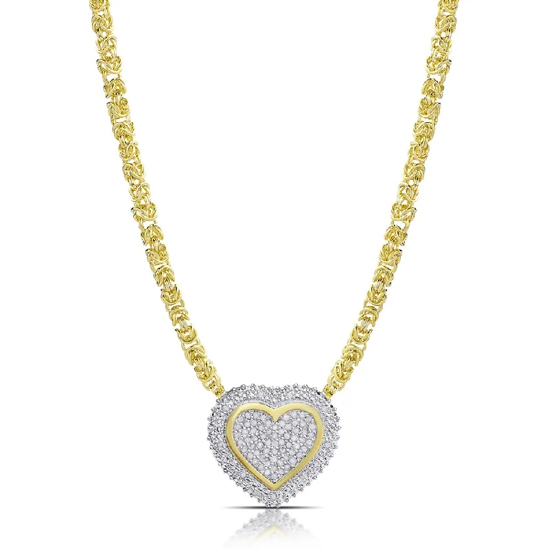 Finesque Gold over Sterling Silver 1/2ct TDW Diamond Byzantine Heart Necklace (I-J, I2-I3)