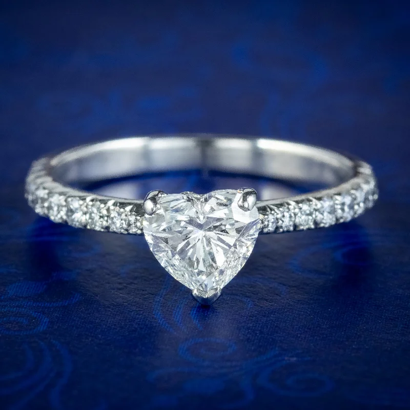 Fine dot rings-Edwardian Style Diamond Heart Ring 1ct Heart 1.4ct Total With Cert