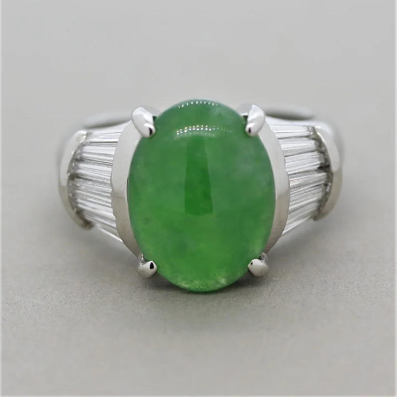 Pure crystal rings-Jadeite Jade Diamond Platinum Ring