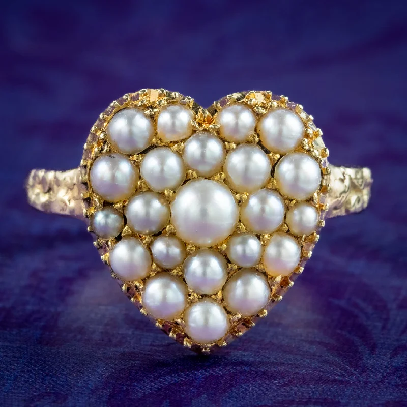 Linen cord rings-Antique Victorian Pearl Heart Cluster Ring