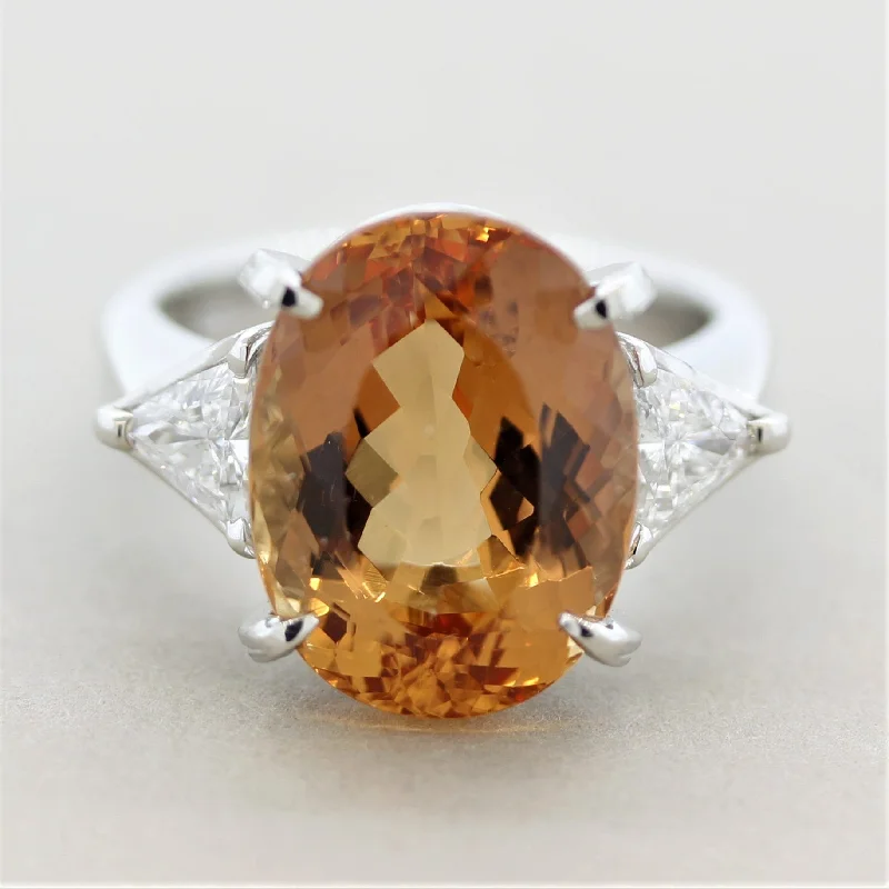 Retro charm rings-Imperial Topaz Diamond 3-Stone Platinum Ring