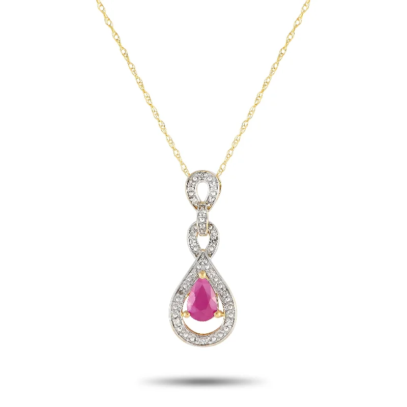 Yellow Gold 0.08ct Diamond and Ruby Necklace PD4-16318YRU Length 18 Inch