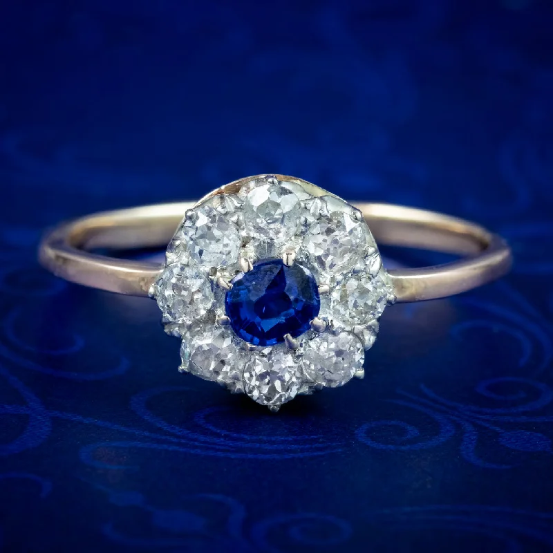 Sapphire gem rings-Antique Victorian Sapphire Diamond Cluster Ring 0.15ct Sapphire