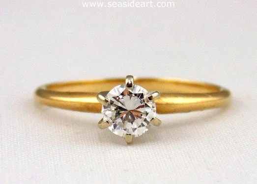 Shiny name rings-Diamond Engagement Ring 14K Two-tone Gold