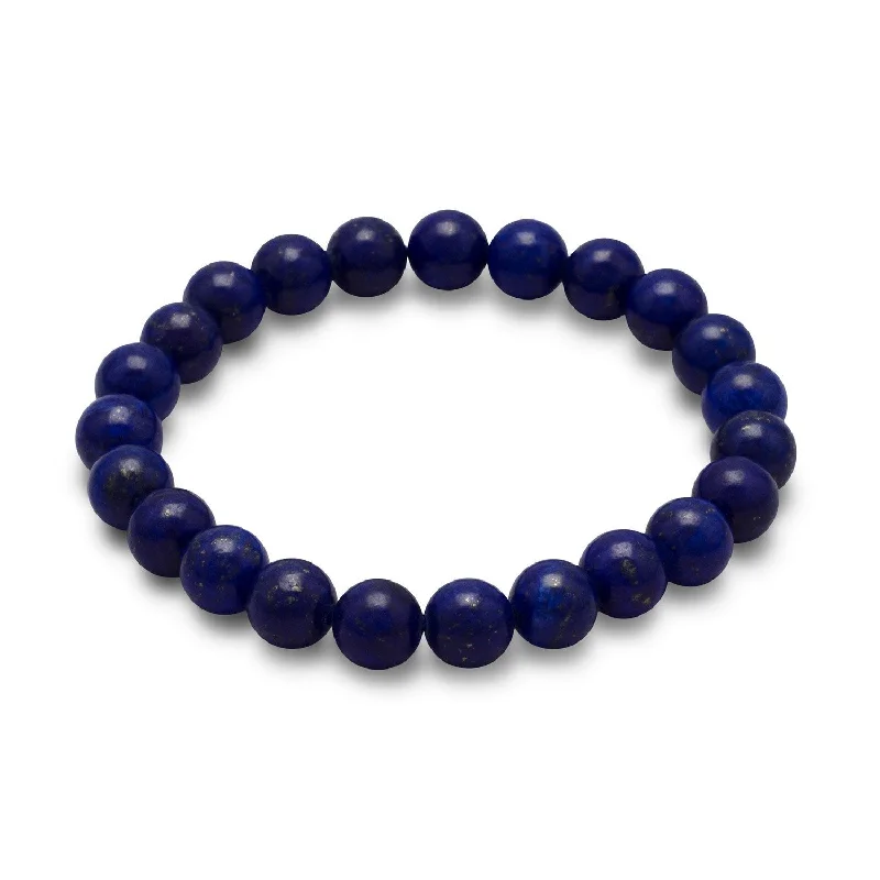 Layered chain bangles-Lapis Bead Stretch Bracelet