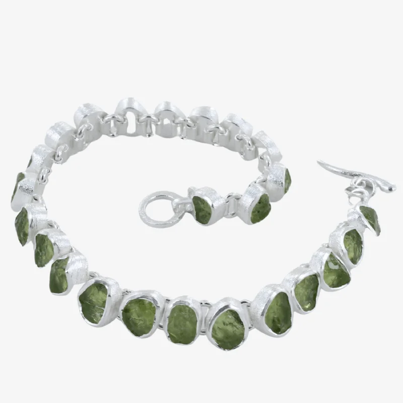 Light filigree bangles-Sterling Silver and Peridot Rough Stone Bracelet