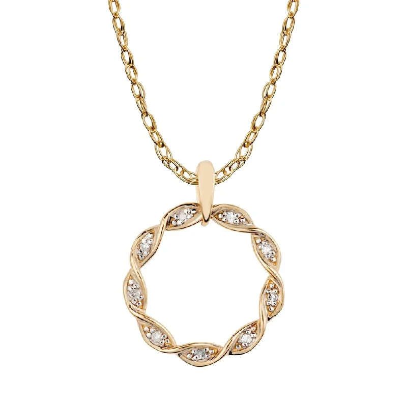 Viducci 10k Yellow Gold Braided Circle Diamond Pendant Necklace