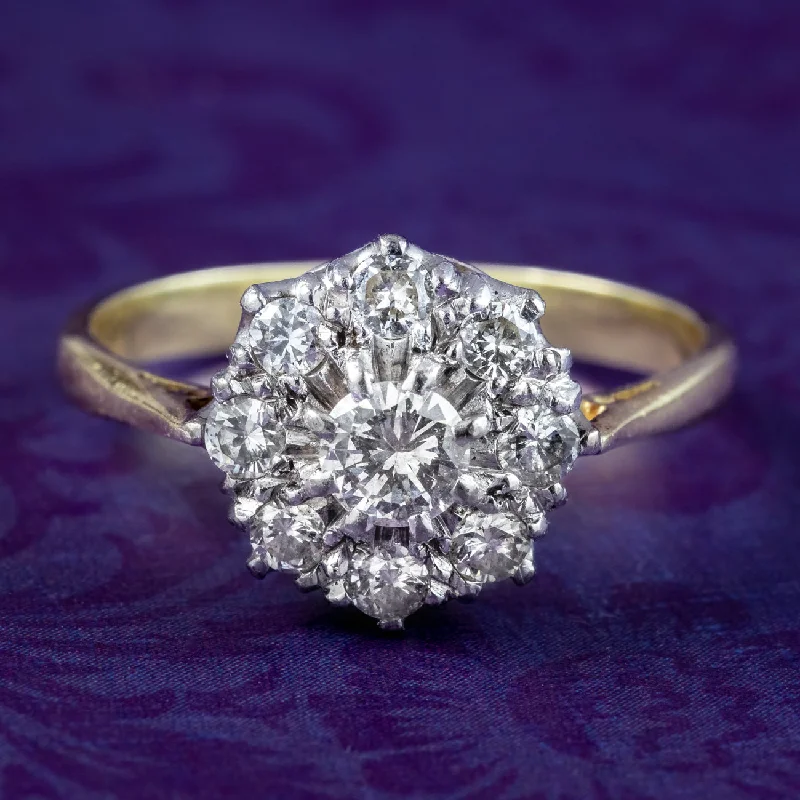 Radiant star rings-Antique Edwardian Diamond Cluster Ring 1ct Total