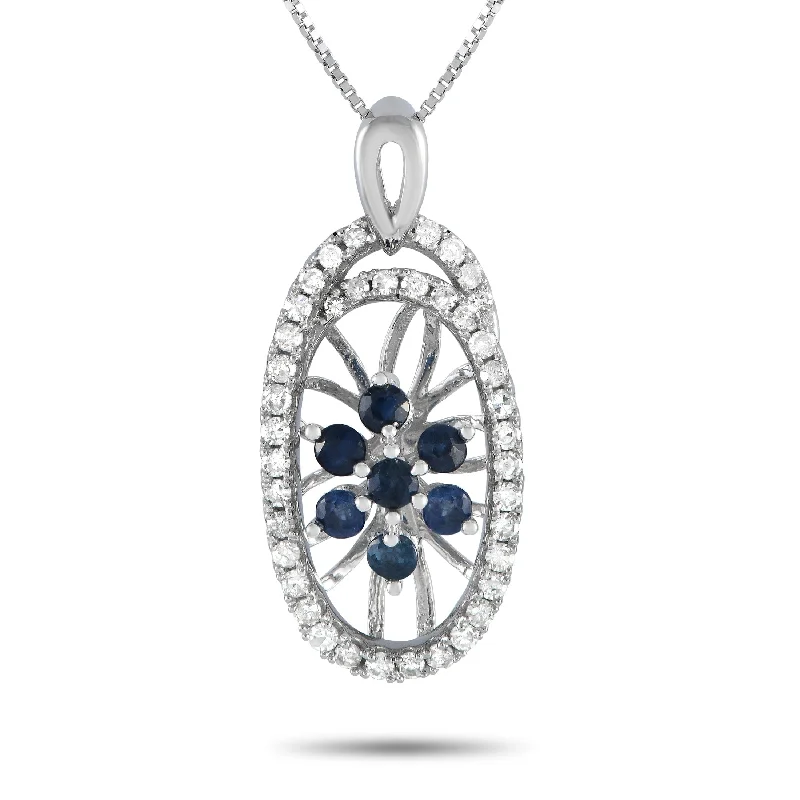 White Gold 0.22ct Diamond and Sapphire Necklace PD4-15491WSA Length 18 Inch