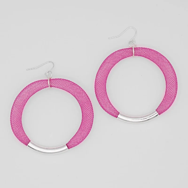 Bold cross earrings-Fuchsia Mesh Hoop Earring