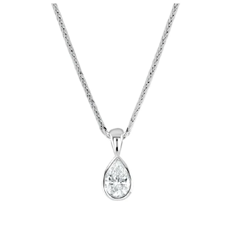 Oval diamond engagement rings-18ct White Gold Rubover Set 0.60ct Pear Cut Diamond Pendant & Chain