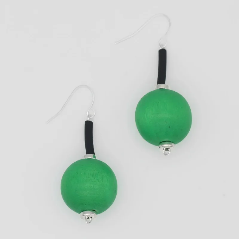 Cool wood earrings-Green Ball Drop Earring