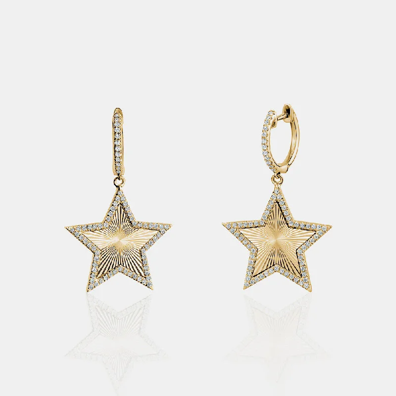 Thin bead earrings-Diamond Fluted Star Earrings