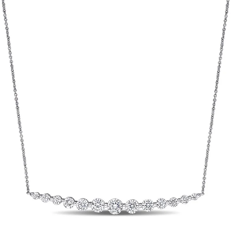 Miadora 2 1/2ct DEW Moissanite Graduated Bar Necklace in 10k White Gold - 5.1 mm x 16 in x 58.5 mm