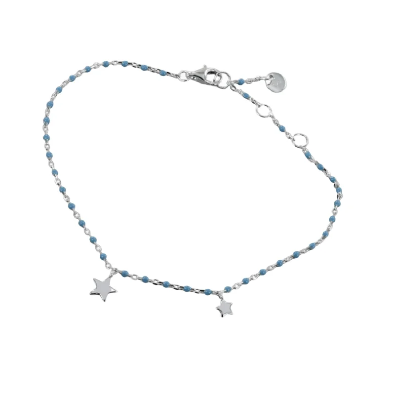 Cultured pearl bangles-Baby Blue Star Enamel Bracelet