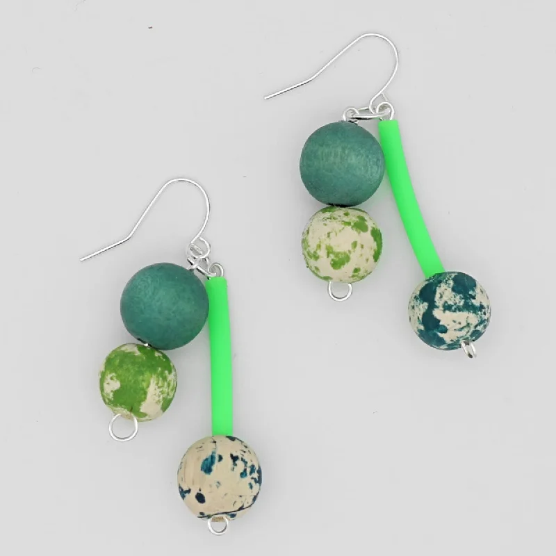 Cedar wood earrings-Green Bead Jacie Dangle Earring