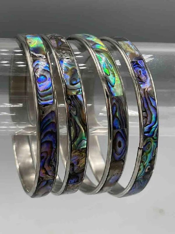 Glittering crystal bangles-Thin Colorful Natural Shell Bangle - Abalone