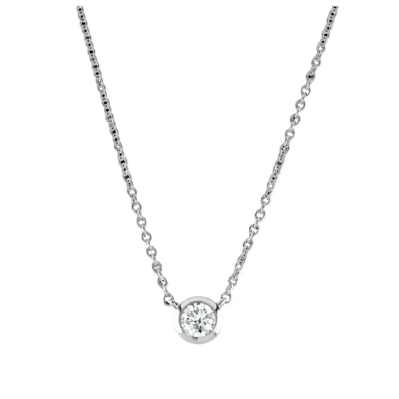 Polished bead engagement rings-18ct White Gold Rubover Set 0.19ct Round Brilliant Cut Diamond Pendant & Chain