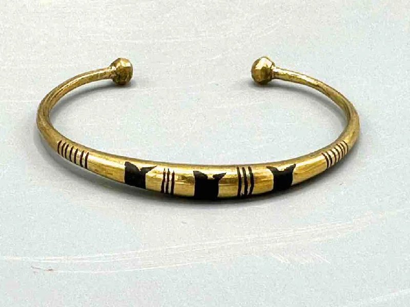 Reed braid bangles-Tuareg Triple Inlay Brass Bracelet