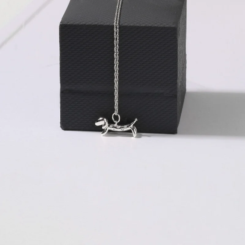 1/20ct TDW Diamond Animal Dachshund Dog Pendant Necklace in Sterling Silver