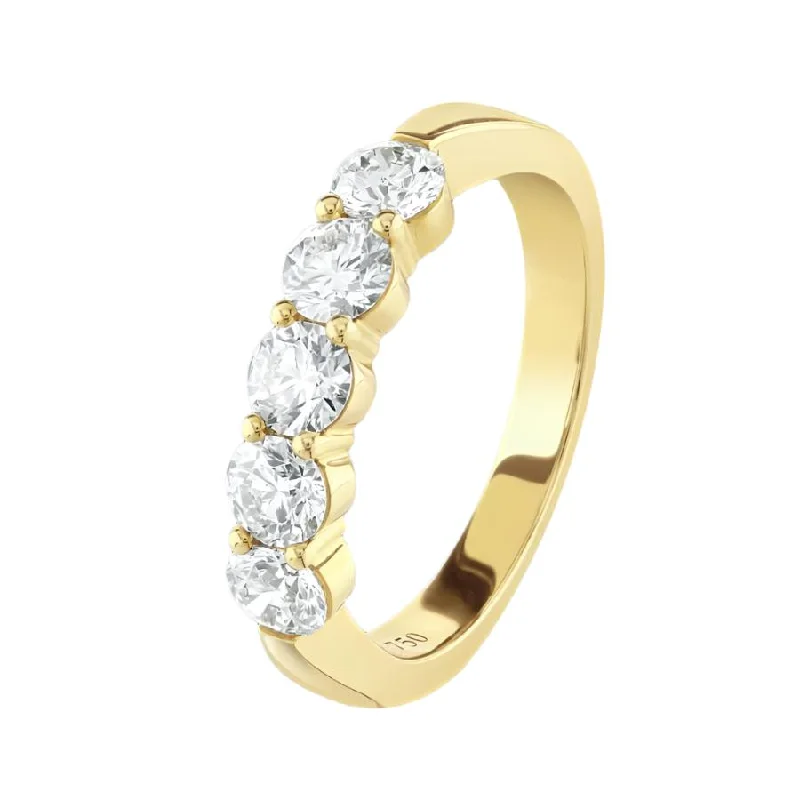 Wide halo engagement rings-1.06ct Round Brilliant Cut Diamond 5-Stone Half Eternity 18ct Yellow Gold Ring