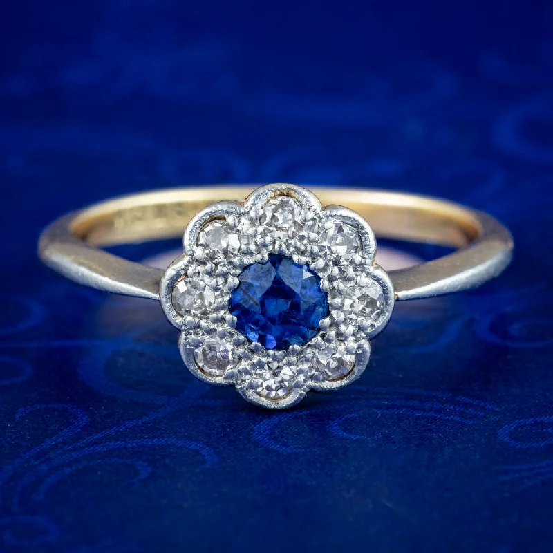 Chunky stone rings-Antique Edwardian Sapphire Diamond Daisy Cluster Ring