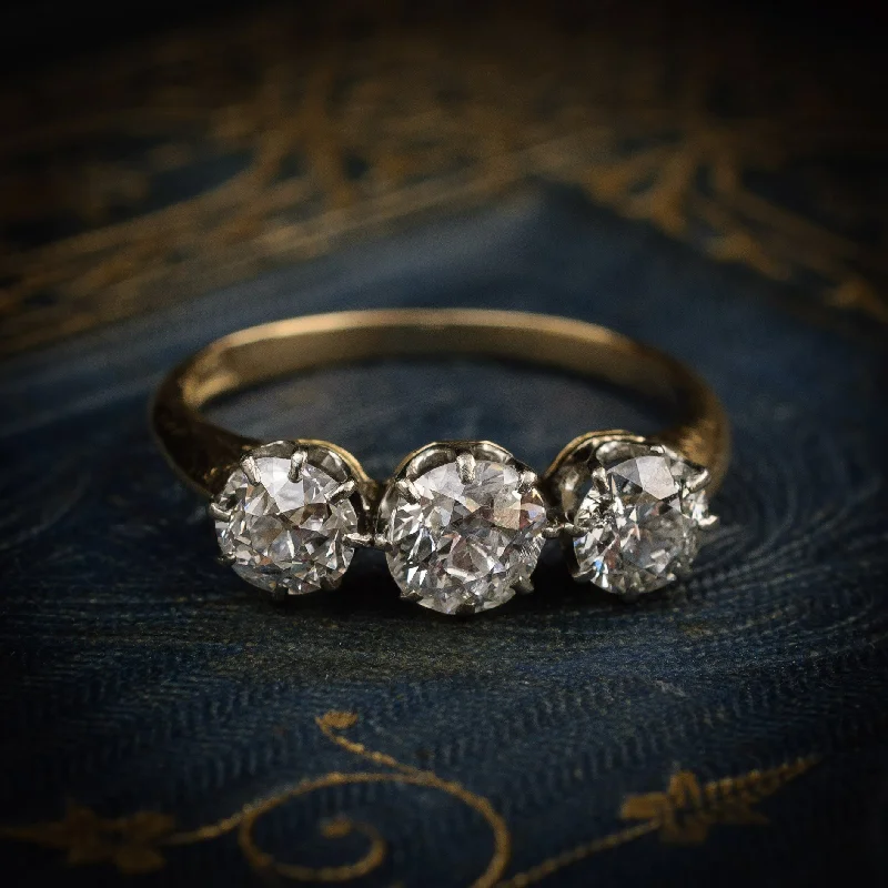 Hand-polished rings-Exquisitely Beautiful Antique Edwardian Diamond Trilogy Engagement Ring