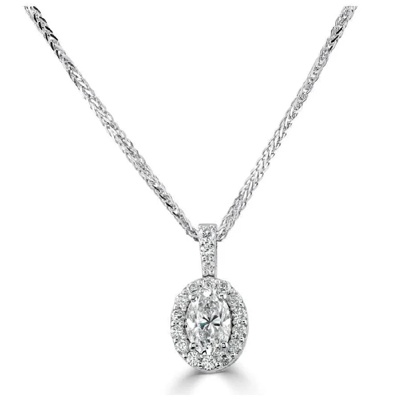 Dainty diamond engagement rings-18ct White Gold Oval Cut Diamond Halo Cluster Pendant