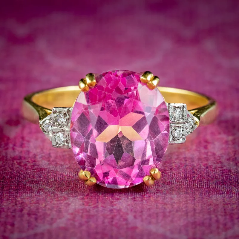 Sapphire gem rings-Art Deco Style Pink Topaz Cz Cocktail Ring 5.2ct Topaz