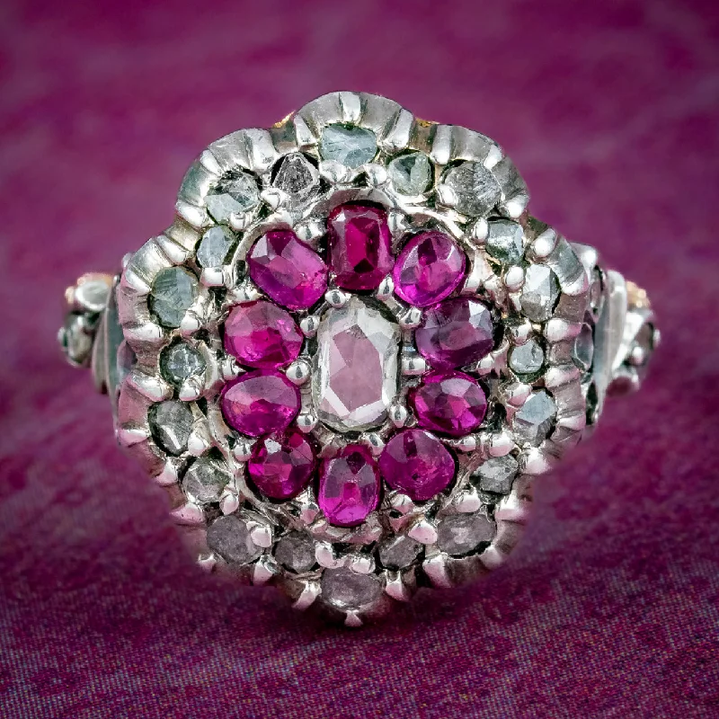 Sapphire solitaire rings-Antique Victorian Ruby Diamond Cluster Ring 0.60ct Ruby