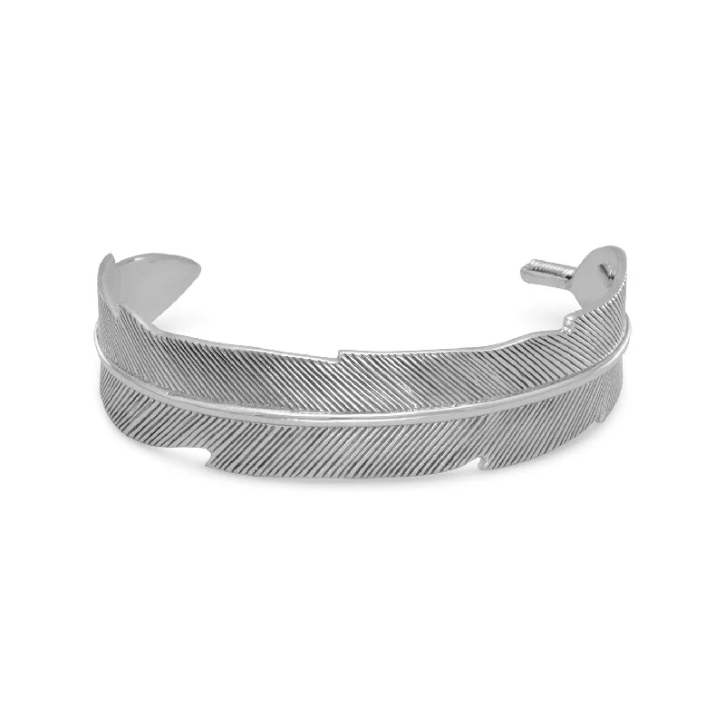 Fine bead bangles-Oxidized Feather Cuff Bracelet