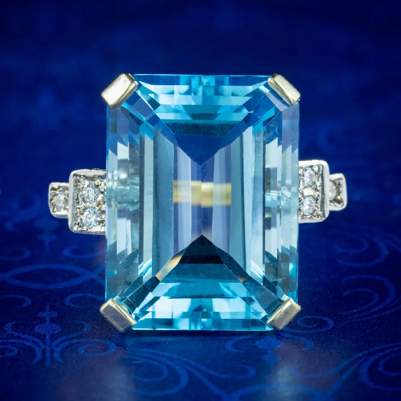 Citrine stone rings-Art Deco Style Blue Topaz Cocktail Ring 25ct Topaz