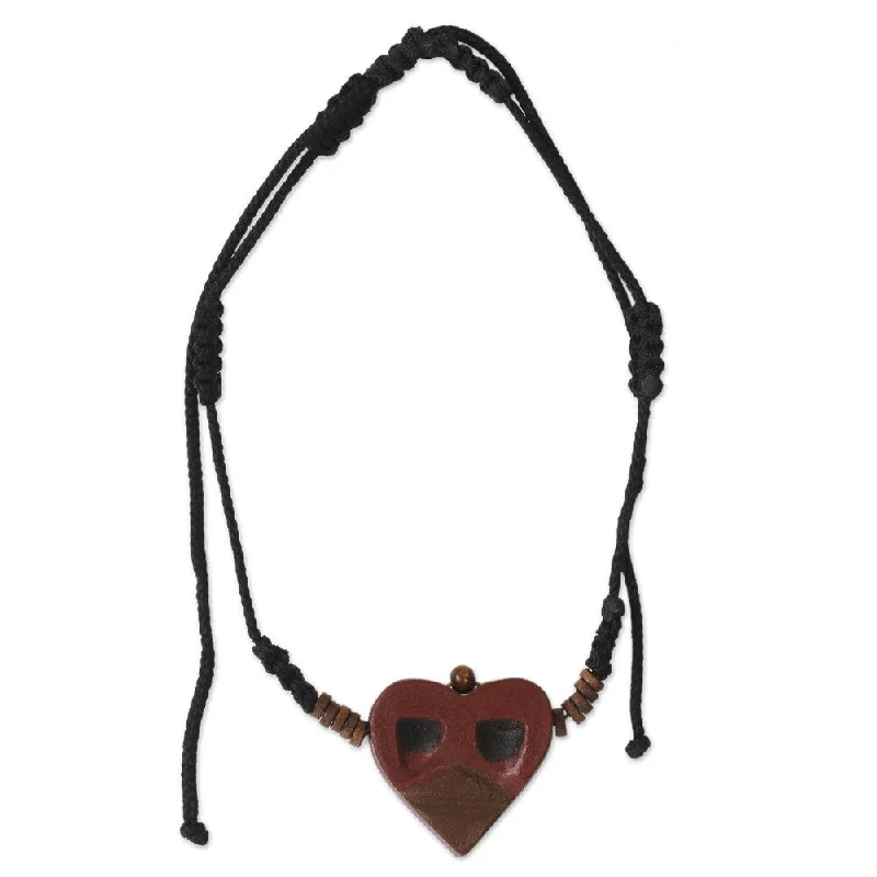 Handmade Men's Ofram Wood 'Kwele Ghost Love' Necklace (Ghana)