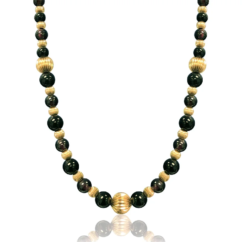 14K Yellow gold beaded necklace with onyx and garnet