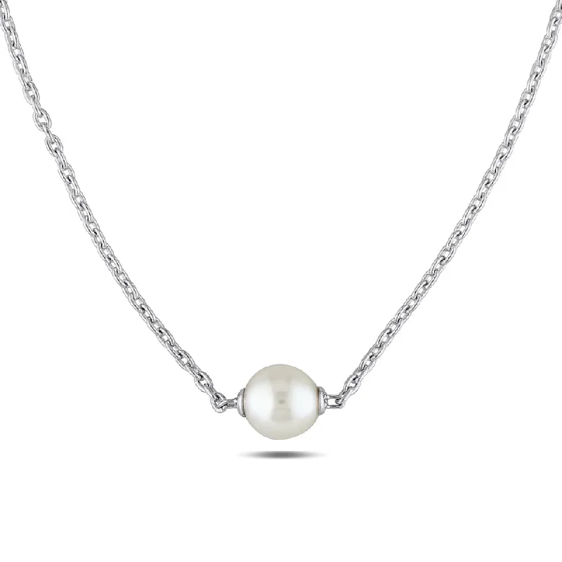 Miadora Sterling Silver Cultured Freshwater White Pearl Necklace (9-9.5 mm)