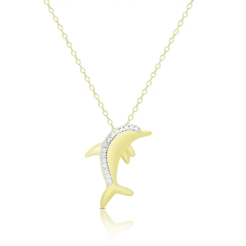 Finesque Gold Overlay Diamond Accent Dolphin Necklace