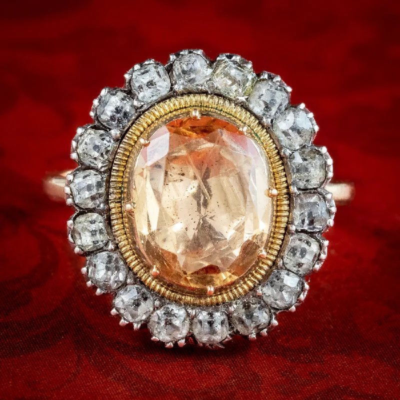 Polished stone rings-Antique Georgian Imperial Topaz Paste Cluster Ring 4ct Orange Topaz