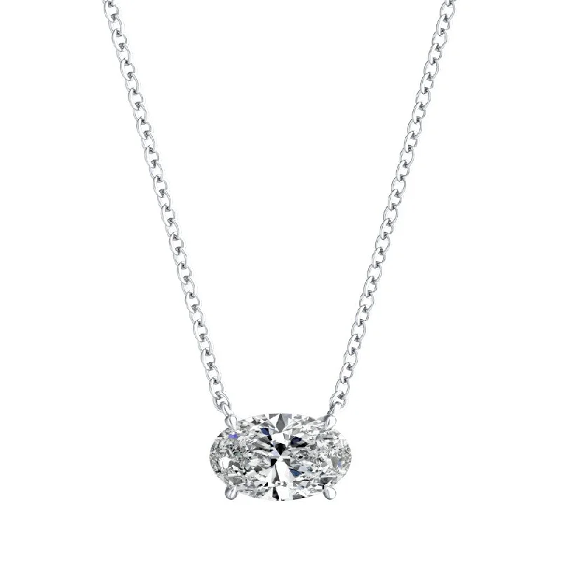 Auriya 14K Gold Lab Grown Oval Diamond Floating East-West Solitaire Necklace 0.25 to 5.00 ct. tw. (F-G VS)