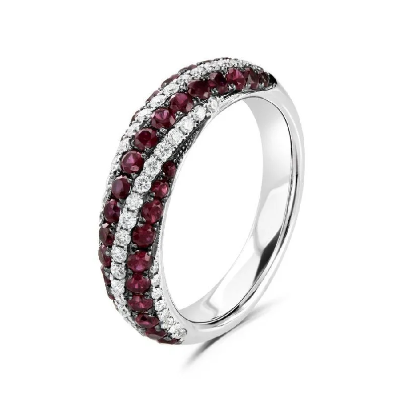 Sapphire stone engagement rings-18ct White Gold Ruby & Diamond Set Striped Ring