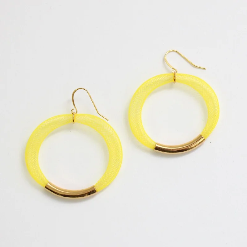 Aquamarine earrings-Yellow Mesh Hoop Earring Gold