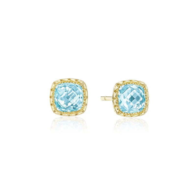 Stellar charm earrings-Tacori Cushion Sky Blue Topaz Stud Earring in Yellow Gold