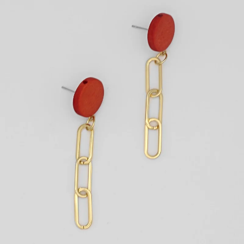 Tide motif earrings-Orange Gold Link Dangle Earring