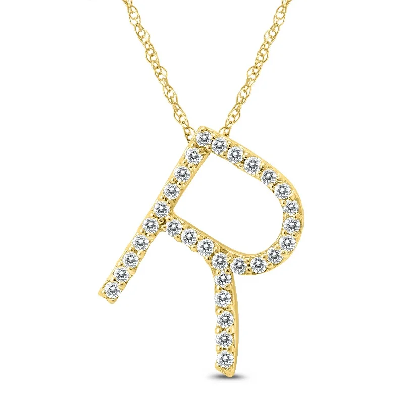 Marquee 1/5 Carat TW R Initial Diamond Pendant Necklace in 10K Yellow Gold with Adjustable Chain