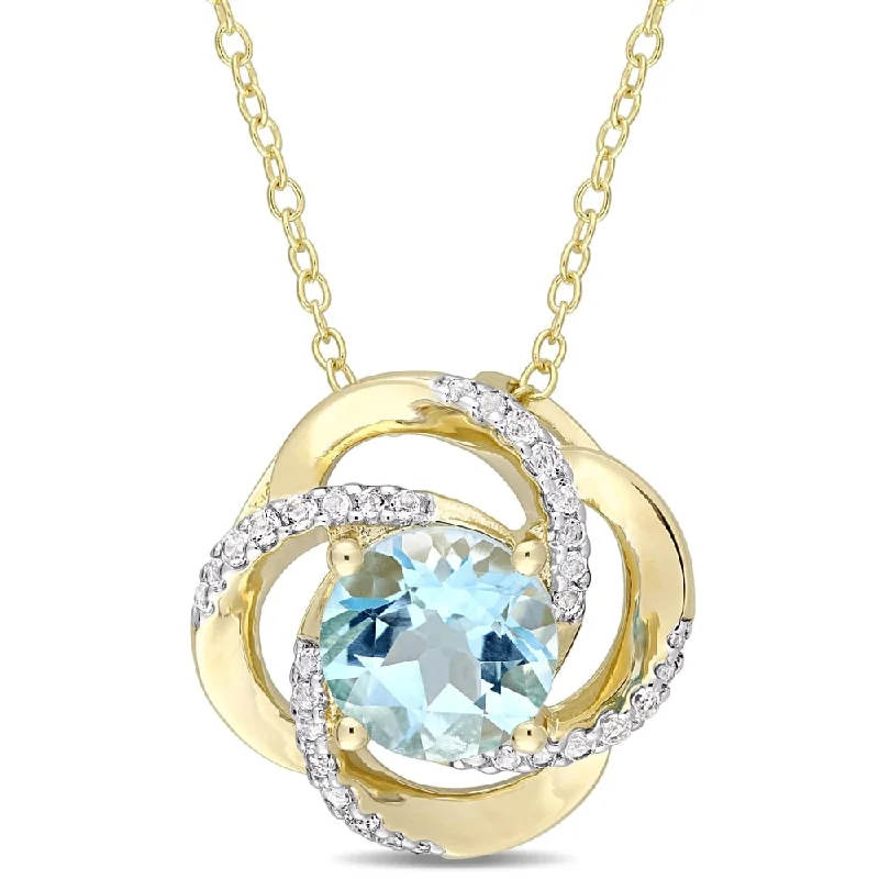 Miadora Yellow Silver Sky-Blue Topaz and White Topaz Swirl Halo Necklace