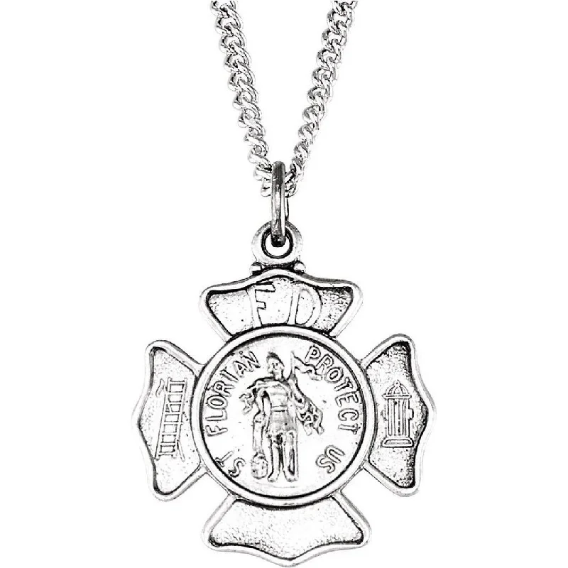 Curata Necklace 925 Sterling Silver 16.7x16.7mm St. Florian Shield Medal 18" Necklace