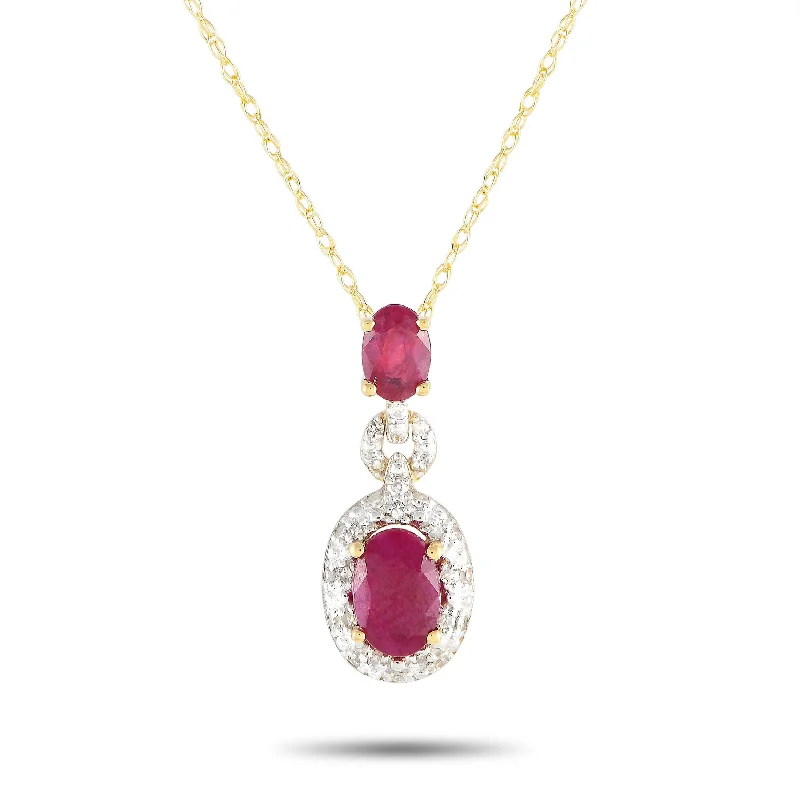 Yellow Gold 0.08ct Diamond and Ruby Necklace PD4-16183YRU Length 18 Inch