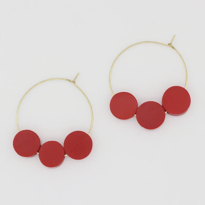 Spinel earrings-Red Dot Hoop Dangle Earring